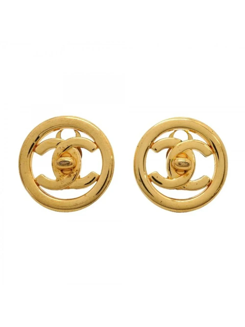 Chanel Earrings Vintage CC Logo Turnlock Round